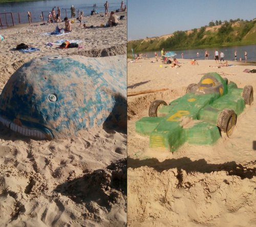 В Новгороде скульптор радует отдыхающих на пляже фигурами из песка