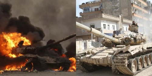 Удар гранатомета по сирийскому танку Т-72 с экипажем в Дамаске попал на видео