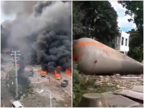 Взрыв бензовоза в Китае был снят очевидцами на камеру